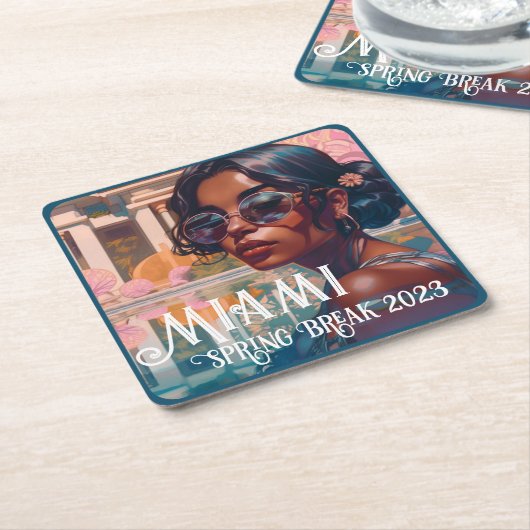 タミルウーマンマイアミリゾートプール絵画ズ スクエアペーパーコースター (アングル)