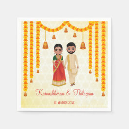 タミル・テルグの鐘とマリゴールドのガラン結婚ズの鐘 スタンダードカクテルナプキン