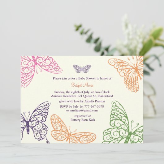 タミーフラッターズベビーシャワー招待状アイボリー 招待状 (スタンド正面)