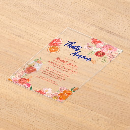 タムレ地中海のブルータイルブライダルシャワー アクリル招待状 (レイダウン)