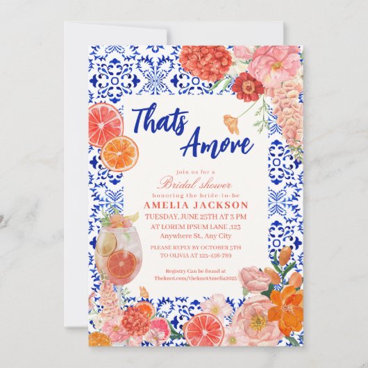 タムレ地中海のブルータイルブライダルシャワー 招待状 (正面)