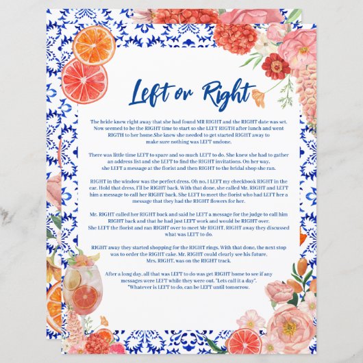 タモアブライダルシャワー離れまたは右ゲーム (正面/裏面)