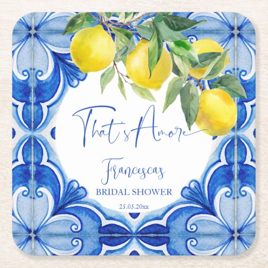 タモアブルータイルイタリアンブライダルシャワーの好意 スクエアペーパーコースター (正面)