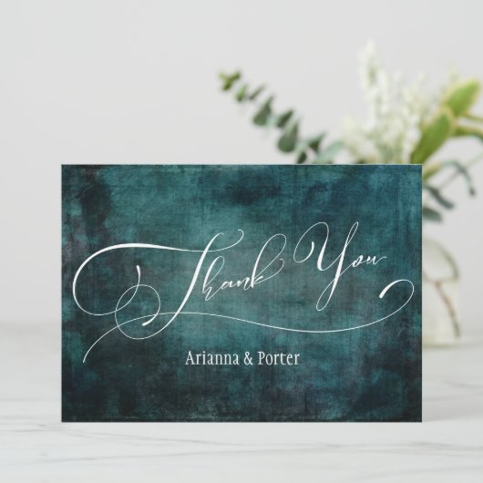 タモダンエレガントイプスクラッチティール(緑がかった色)グランジテクスチャ サンキューカード (スタンド正面)