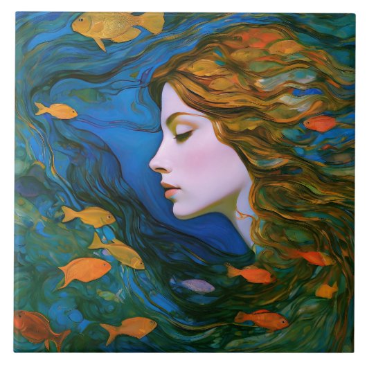 "タラサ" – 水中の女性 タイル (正面)