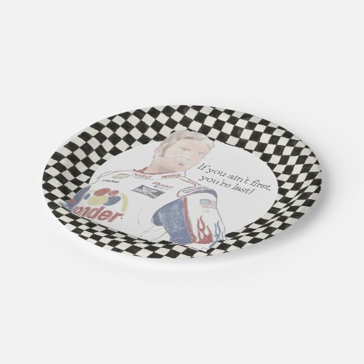タラデガファースト誕生日プレートレース市松模様に ペーパープレート (アングル)