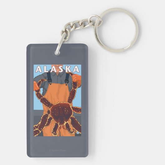 タラバガニおよび漁師のヴィンテージ旅行ポスター キーホルダー (裏面)