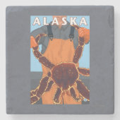 タラバガニおよび漁師のヴィンテージ旅行ポスター ストーンコースター (正面)