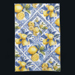 タラベかわいらしラタイルオールオーバープリントレモン キッチンタオル<br><div class="desc">明るいタイルかわいらしのプリントキッチンタオル – 明るいコバルトブルー、黄色、明るいブルーとレモンのスタイルでポジターノのイタリアからのリネンアート。調理師好きな人のための実用的な贈り物。(マッチングエプロンとコーヒーマグがある。</div>