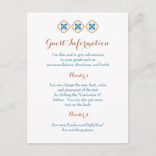 タラベラのスペインのなタイルの情報カード エンクロージャーカード (正面)