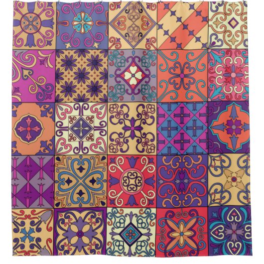 タラベラのポルトガルのタイルとシームレスなパターン シャワーカーテン (正面)