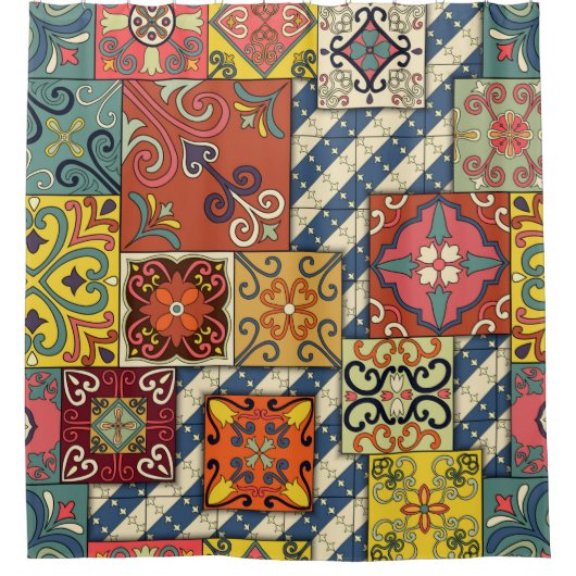 タラベラのポルトガルのタイルとシームレスなパターン シャワーカーテン (正面)