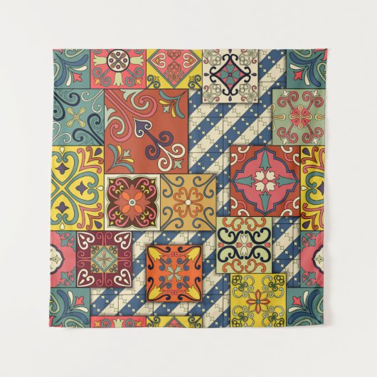 タラベラのポルトガルのタイルとシームレスなパターン タペストリー (正面)