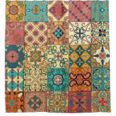 タラベラのポルトガルのタイルを使ったシームレスな模様 シャワーカーテン (正面)