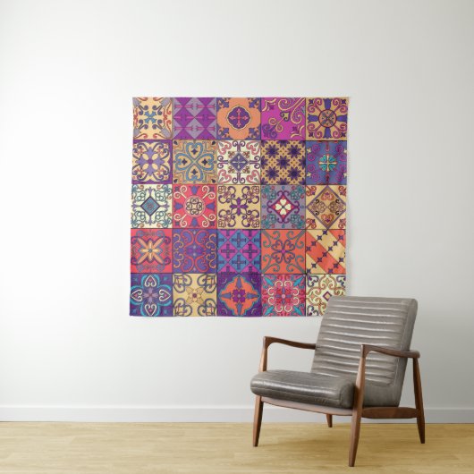 タラベラのポルトガルのタイルを使ったシームレスな模様 タペストリー (インサイチュ(横))