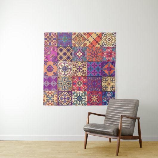 タラベラのポルトガルのタイルを使ったシームレスな模様 タペストリー (インサイチュ)