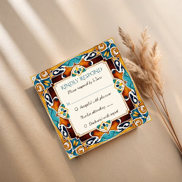 タラベラアズレジョタイルヴィンテージメキシコの結婚式RSVP ノートカード