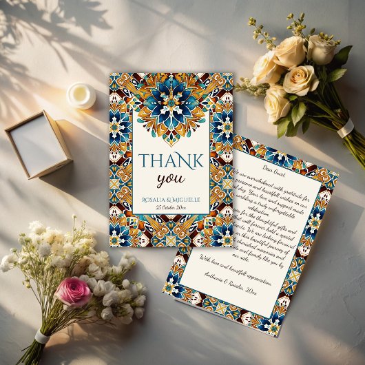 タラベラアズレジョタイルヴィンテージメキシ結婚カン サンキューカード