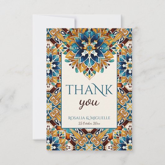 タラベラアズレジョタイルヴィンテージメキシ結婚カン サンキューカード (正面)