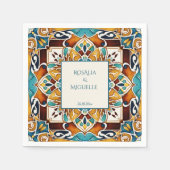 タラベラアズレジョタイルヴィンテージメキシ結婚カン スタンダードカクテルナプキン (正面)