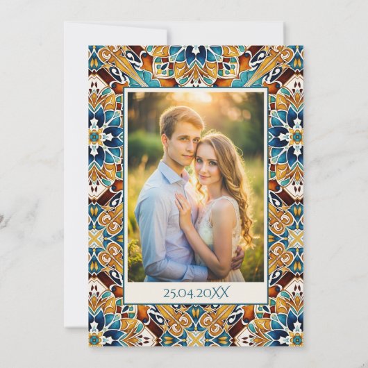 タラベラアズレジョタイルヴィンテージメキシ結婚カン セーブザデート (裏面)