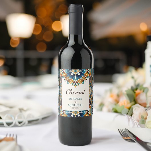 タラベラアズレジョタイルヴィンテージメキシ結婚カン ワインラベル