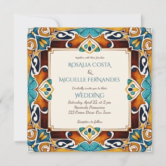 タラベラアズレジョタイルヴィンテージメキシ結婚カン 招待状 (正面)
