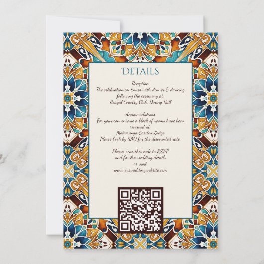 タラベラアズレジョタイルヴィンテージメキシ結婚カン 招待状 (裏面)