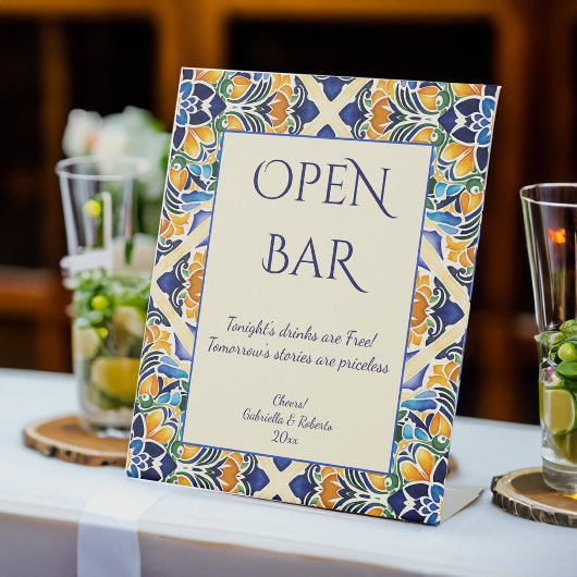 タラベラアズレジョブルーヴィンテージタイル開いたバー 台座サイン