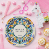 タラベラアズレジョブルーヴィンテージメキシカンモノグラム ペーパープレート (パーティー)