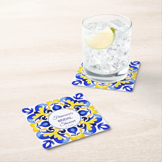 タラベラアズレジョ青いタイルブライダルシャワーの好意 スクエアペーパーコースター (インサイチュ)