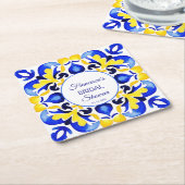 タラベラアズレジョ青いタイルブライダルシャワーの好意 スクエアペーパーコースター (アングル)