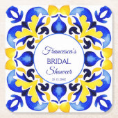 タラベラアズレジョ青いタイルブライダルシャワーの好意 スクエアペーパーコースター (正面)