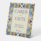 タラベラアズレジョ青いヴィンテージタイルのギフトテーブル 台座サイン (正面)