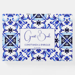 タラベラアズレジョ青タイルヴィンテージメキシ結婚コの ゲストブック