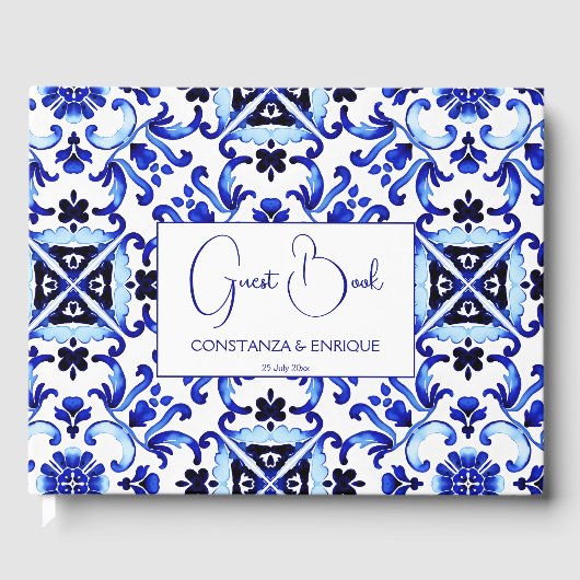 タラベラアズレジョ青タイルヴィンテージメキシ結婚コの ゲストブック (正面)