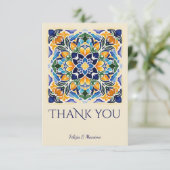 タラベラアズレジョ青タイルヴィンテージメキシ結婚コの サンキューカード (スタンド正面)