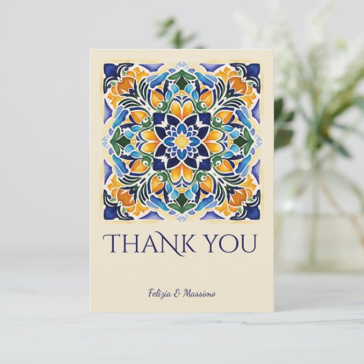 タラベラアズレジョ青タイルヴィンテージメキシ結婚コの サンキューカード (スタンド正面)