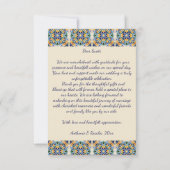 タラベラアズレジョ青タイルヴィンテージメキシ結婚コの サンキューカード (裏面)