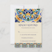 タラベラアズレジョ青タイルヴィンテージメキシ結婚コの 出欠カード (正面)