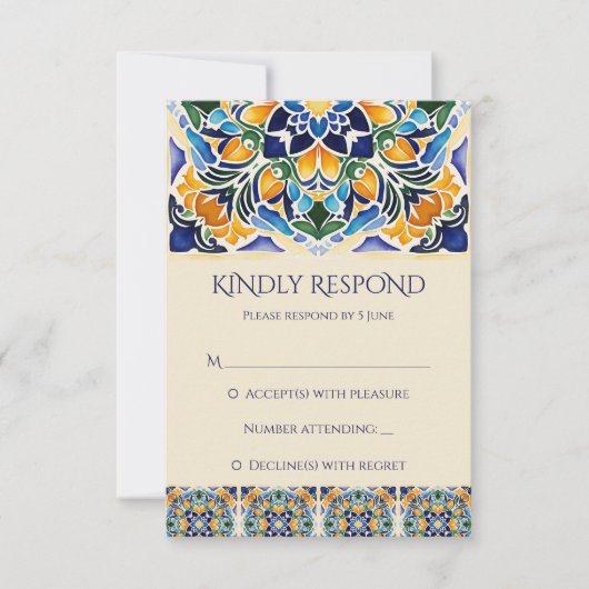 タラベラアズレジョ青タイルヴィンテージメキシ結婚コの 出欠カード (正面)