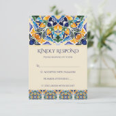 タラベラアズレジョ青タイルヴィンテージメキシ結婚コの 出欠カード (スタンド正面)