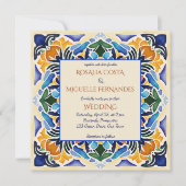 タラベラアズレジョ青タイルヴィンテージメキシ結婚コの 招待状 (正面)