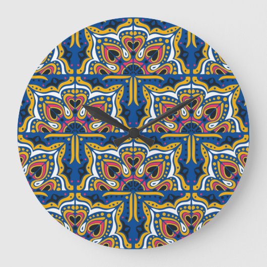 タラベラインディアンモザイク:セラミックシームレス。 ラージ壁時計 (正面)