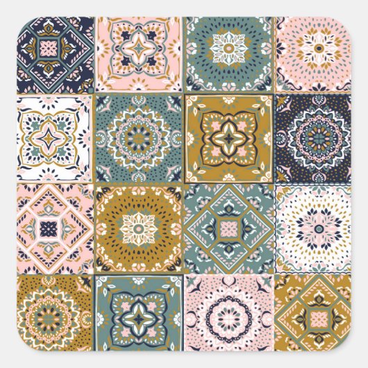 タラベラインディアン：パッチワーク、エスニックモザイク。 スクエアシール (正面)