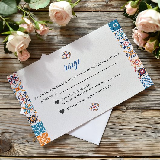 タラベラカラフルフラワーフィエスタスペインの結婚式 出欠カード