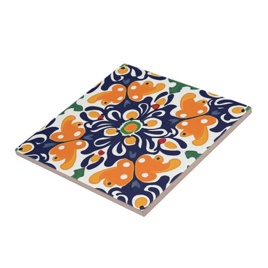 タラベラシームレスブルーオレンジメキシスペインのコ タイル (側面)