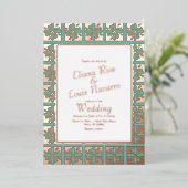 タラベラスペインのメキシコ結婚ティール（緑がかった色）圧 箔招待状 (立ち正面)