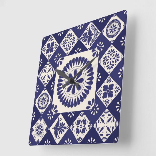 タラベラタイルドス スクエア壁時計 (傾斜)