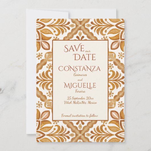 タラベラテラコッタヴィンテージメキシ結婚コの セーブザデート (正面)